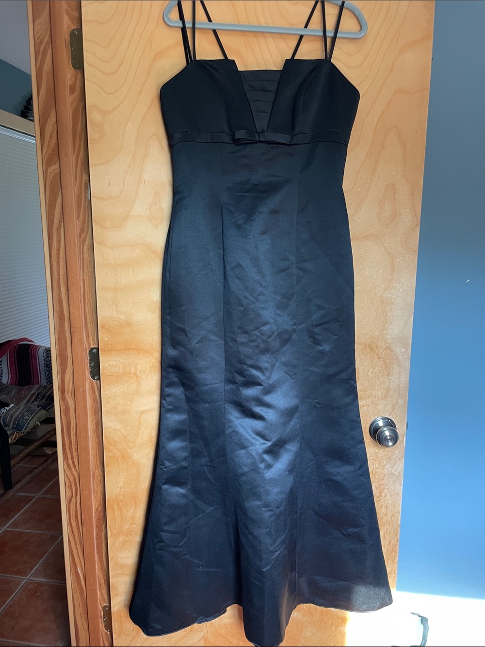 Black Satin Maxi Dress with Spaghetti Straps